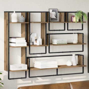 vidaXL Wandplankenset met plank 6 pcs Artisan Eiken 100 x 25, Huis en Inrichting, Woonaccessoires | Wandplanken en Boekenplanken