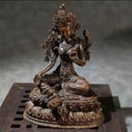 Tibetaanse boeddhistische bronzen zittende Groene Tara-beeld, Antiek en Kunst