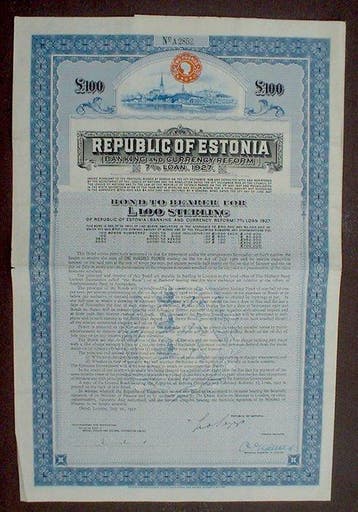 Estland. - 1927 - 7% Republic of Estonia 100 £ Bond