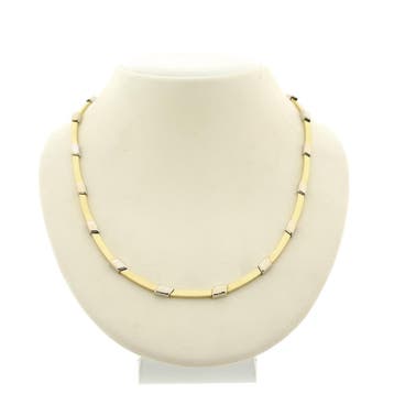 Gouden bicolor damescollier. (Ketting), Sieraden, Tassen en Uiterlijk, Kettingen, Ophalen of Verzenden, Gebruikt, Overige kleuren