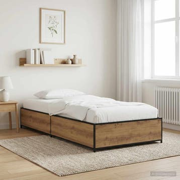 vidaXL Bedframe Artisanaal eiken 80 x 200 cm Bewerkt hout, Eenpersoons, Bruin, Verzenden, Nieuw