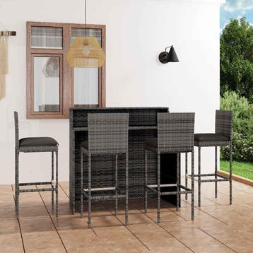 vidaXL 5-delige Tuinbarset met kussens grijs, Verzenden, Nieuw, 4 zitplaatsen