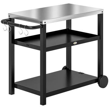 Grillwagen 3-Lagen Serveerwagen Met Werkblad Planken Haken W, Verzenden
