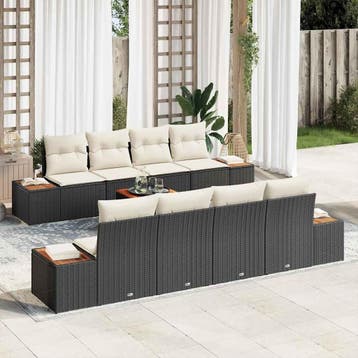 vidaXL Tuinbankenset 9 st Zwart Poly riet, Verzenden, Nieuw, Meer dan 8 zitplaatsen