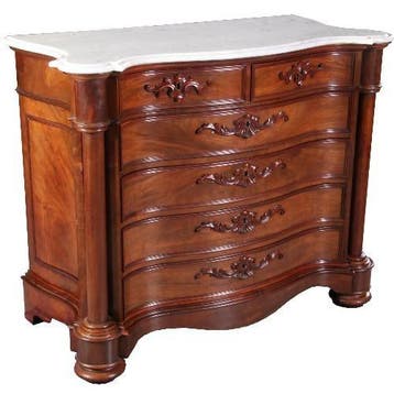 Mahonie commode  met wit marmer ca 1870 3-zijdig gebogen No7, Ophalen of Verzenden