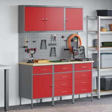 vidaXL Werk kast met lade 8 st Rood en Grijs Engineered hout, Doe-het-zelf en Verbouw, Verzenden, Nieuw