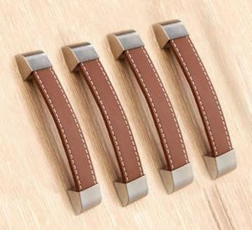 Set van 4 leren handgrepen (128 mm, bruin, eindstuk metaal), Ophalen of Verzenden, Nieuw