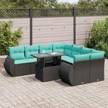 vidaXL 9-delige Loungeset met kussens poly rattan acacia, Verzenden, Nieuw, Loungeset