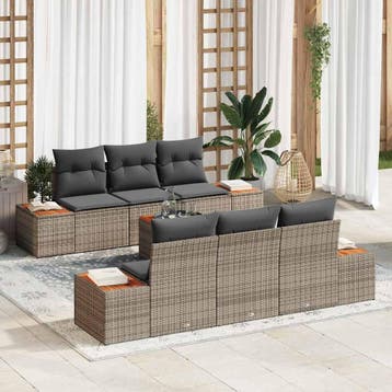 vidaXL Tuinbankenset 7 st Grijs Poly riet, Verzenden, Nieuw, Rotan, 7 zitplaatsen