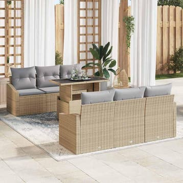 vidaXL Tuin Sofa Set 7 st Beige en Licht Grijs poly rattan, Verzenden, Nieuw, 7 zitplaatsen