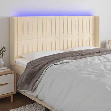 vidaXL Hoofdbord LED 183x16x118/128 cm stof crèmekleurig, Verzenden, Nieuw, Crème, Stof