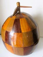 Ijsemmer - Coco de mer - Noot , hout - Bekleed in fineerhout, Antiek en Kunst