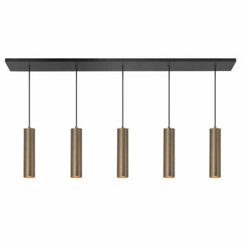 Moderne Hanglamp 5-lichts 107CM | Messing kokers | 5 x GU10, Ophalen of Verzenden, Nieuw, Metaal, Modern