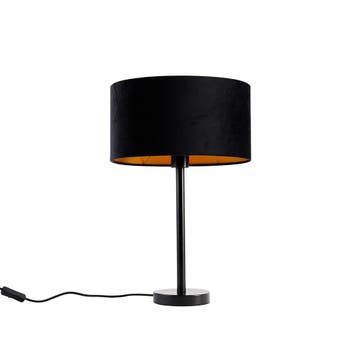 Tafellamp zwart met ovale velours kap zwart 35cm - Simplo, Huis en Inrichting, Lampen | Tafellampen, Verzenden, Nieuw