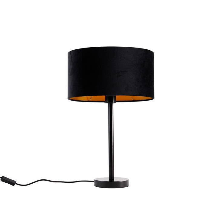 Tafellamp zwart met ovale velours kap zwart 35cm - Simplo, Huis en Inrichting, Lampen | Tafellampen, Nieuw, Verzenden