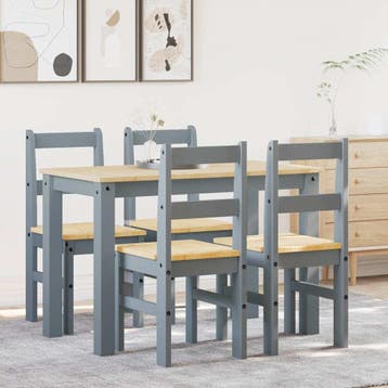 vidaXL 5-delige Eetset PANAMA massief grenenhout grijs, Huis en Inrichting, Complete eetkamers, Verzenden, Nieuw