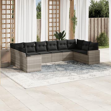 vidaXL 10-delige Loungeset met kussens poly rattan, Verzenden, Nieuw, Loungeset