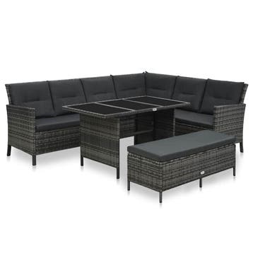 vidaXL 3-delige Loungeset met kussens poly rattan grijs, Verzenden, Nieuw, 3 zitplaatsen, Loungeset