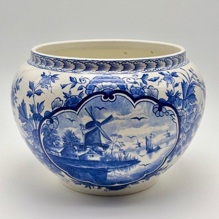 Petrus Regout - Bloempot - Delfts blauw - Aardewerk, Emaille, Antiek en Kunst, Antiek | Glas en Kristal