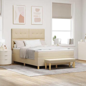 vidaXL Boxspring bed met kussen met hoofdeinde Crème 200 x, Verzenden, Nieuw, Tweepersoons, Crème