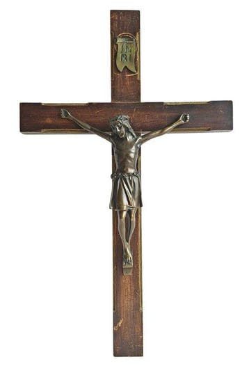INRI - Beeld, Muur Kruisbeeld - 61 cm - Hout, Messing