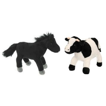 Pluche boerderijdieren knuffelset - koe en zwart paard - 20, Verzenden, Nieuw
