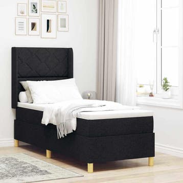 vidaXL Boxspringbed met hoofdeinde Zwart 80 x 200 cm Stof, Eenpersoons, Verzenden, Zwart, Nieuw