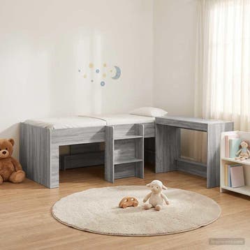 vidaXL Hoge Bed Frame met Bureau voor Kinderen 2 st Grijs, Verzenden, Nieuw, Grijs, Hout