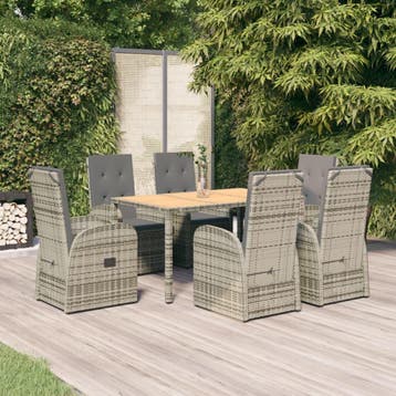 vidaXL 7-delige Tuinset met kussens poly rattan grijs, Verzenden, Nieuw, Tuinset