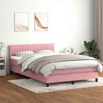 vidaXL Boxspring met matras en LED fluweel roze 160x210 cm, Verzenden, Nieuw, Tweepersoons, Stof