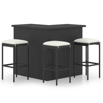 vidaXL 4-delige Tuinbarset met kussens poly rattan zwart, Verzenden, Nieuw, 3 zitplaatsen