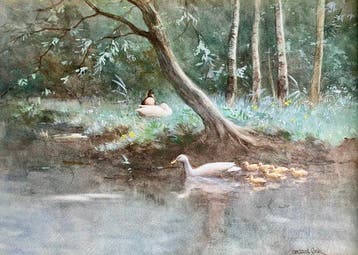Constant Artz (1870-1951) - Moedereend met jongen