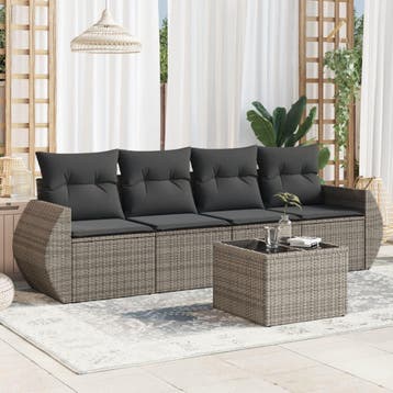 vidaXL 5-delige Loungeset met kussens poly rattan grijs, Verzenden, Nieuw, Loungeset