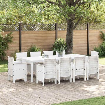 vidaXL Tuin Eetset 11 st Wit Polypropyleen, Verzenden, Nieuw, Meer dan 8 zitplaatsen