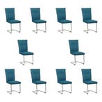 Set van 10 Leren eetkamerstoelen Retro - Hermes Turquoise, Huis en Inrichting, Stoelen, Ophalen of Verzenden, Nieuw, Leer, Vijf, Zes of meer stoelen