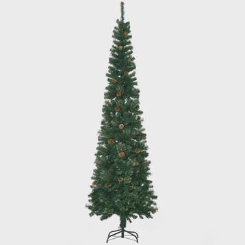 HOMCOM Kunstkerstboom 225 cm Groen Potloodmodel met Dennenke, Verzenden, Nieuw