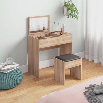 Kaptafel met Spiegel en Kruk - Make-up Tafel met Opbergruimt, Verzenden, Nieuw