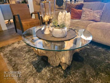 Salontafel teak-hout & glasplaat, Huis en Inrichting, Tafels | Salontafels, Nieuw