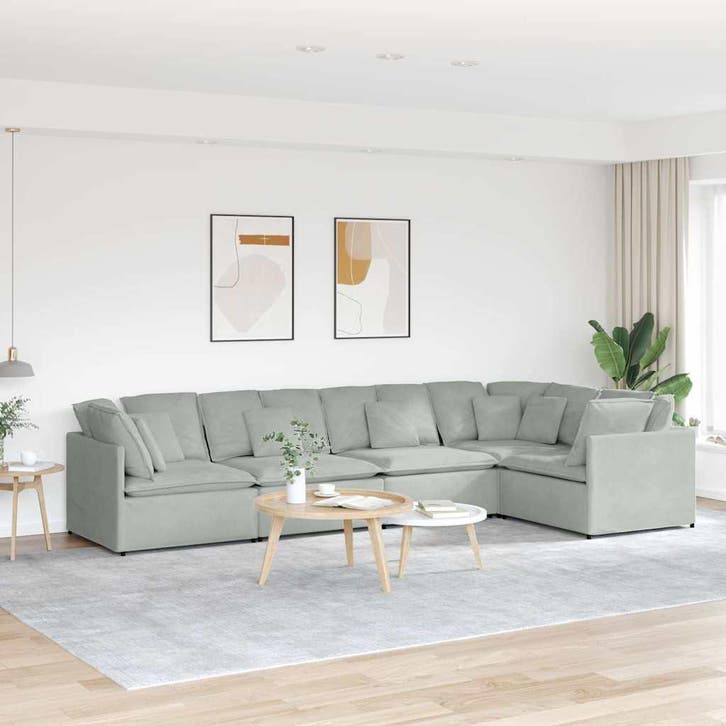 vidaXL Modulaire bank met kussens fluweel lichtgrijs, Huis en Inrichting, Banken | Bankstellen, Nieuw, Stof, Verzenden