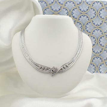 Witgouden visgraat schakelcollier met diamant; 0,63 ct., Sieraden, Tassen en Uiterlijk, Gebruikt, Ophalen of Verzenden, Met edelsteen