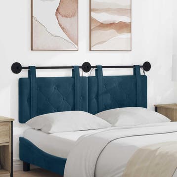 vidaXL Hangend hoofdbord Met LED-verlichting Blauw Fluweel, Verzenden, Nieuw, Blauw, Stof