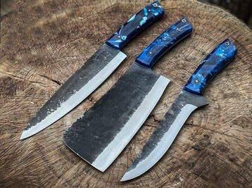 Set of THREE, Hand-Forged with Old Steel- Chefs knife -