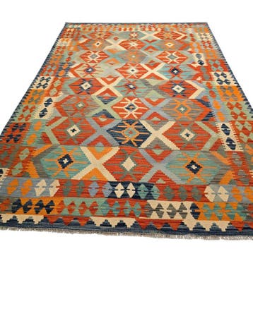 Kelim tapijt Afghan perzisch 298x203 wollen vloerkleed, Blauw, 200 cm of meer,  Perzisch tapijt kelim killim wollen vloerkleed handgeknoopt 
