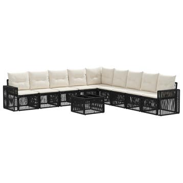vidaXL Tuinbankenset 10 pcs Zwart en Cream Wit poly rattan, Verzenden, Nieuw, Meer dan 8 zitplaatsen