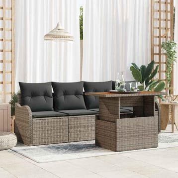 vidaXL Tuinbankenset 5 st Grijs poly rattan, Verzenden, Nieuw, Rotan, 5 zitplaatsen