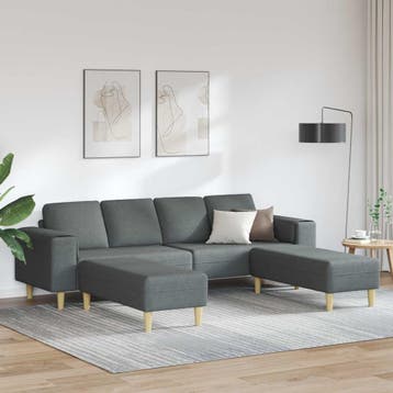 vidaXL Woonkamer Bank 3 st Donkergrijs Polyester, Verzenden, Nieuw, Kunststof, 150 tot 200 cm
