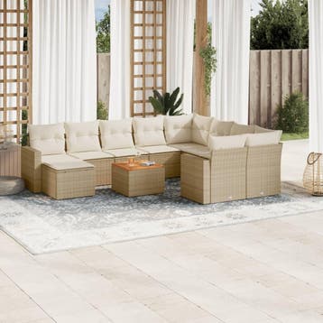 vidaXL 11-delige Tuinset met kussens poly rattan beige, Verzenden, Nieuw, Tuinset