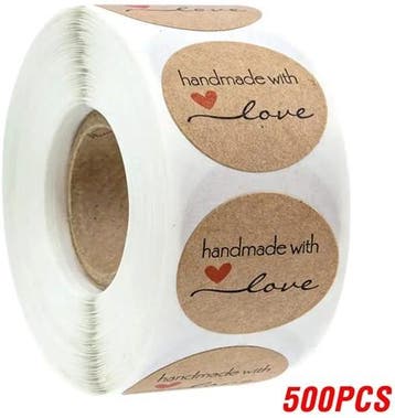 Sluitstickers handmade with love hartje kraft rond etiket, Ophalen of Verzenden, Nieuw