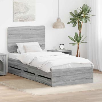 vidaXL Bedframe met lade Grijs Sonoma 75 x 190 cm, Verzenden, Nieuw, Grijs, Hout