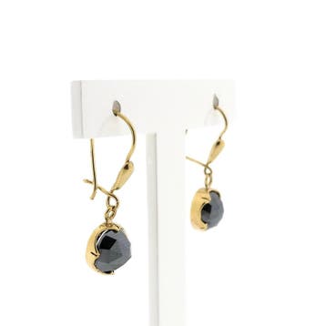 Gouden oorhangers met hematiet (Oorbellen), Sieraden, Tassen en Uiterlijk, Oorbellen, Gebruikt, Ophalen of Verzenden, Met edelsteen